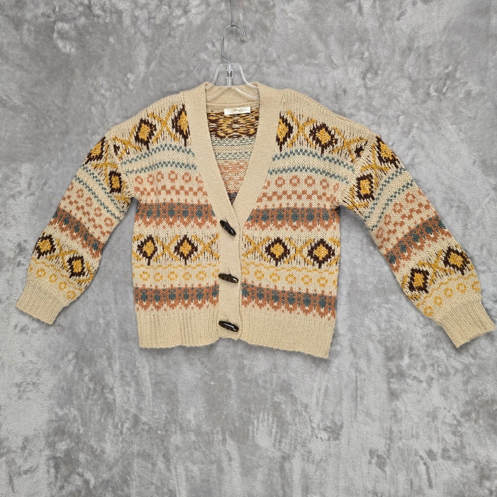 Rewind Cardigan Women M Tan Geometric Southwestern Toggle Sweater Aztec Western